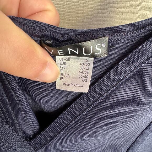 Venus Bodycon Dress Size XL Navy Blue Spaghetti Strap Zip Back Heavy Fabric - Picture 7 of 13